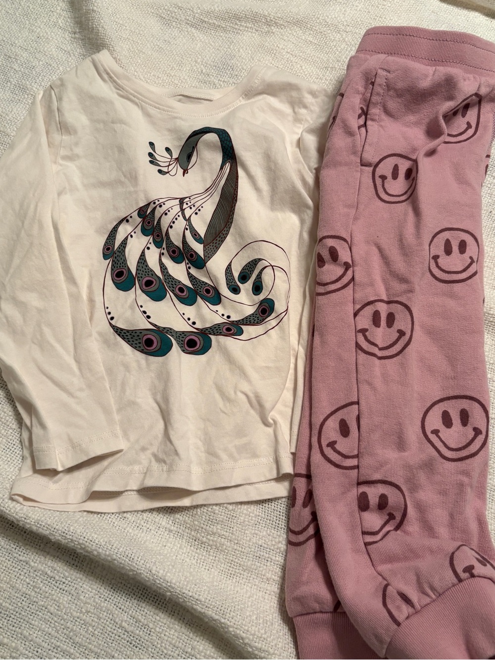 Tea Collection Girl’s Peacock Top & Pink Smiley Pants size 4